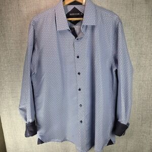 Silver Stone Collection Mens Modern Fit Blue Black Geometric LS Dress Shirt XXL